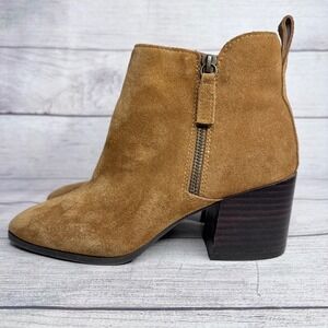 Blondo B6940 Women 8 M Tan Suede Waterproof Ankle Boots Stacked Block Heel Zip